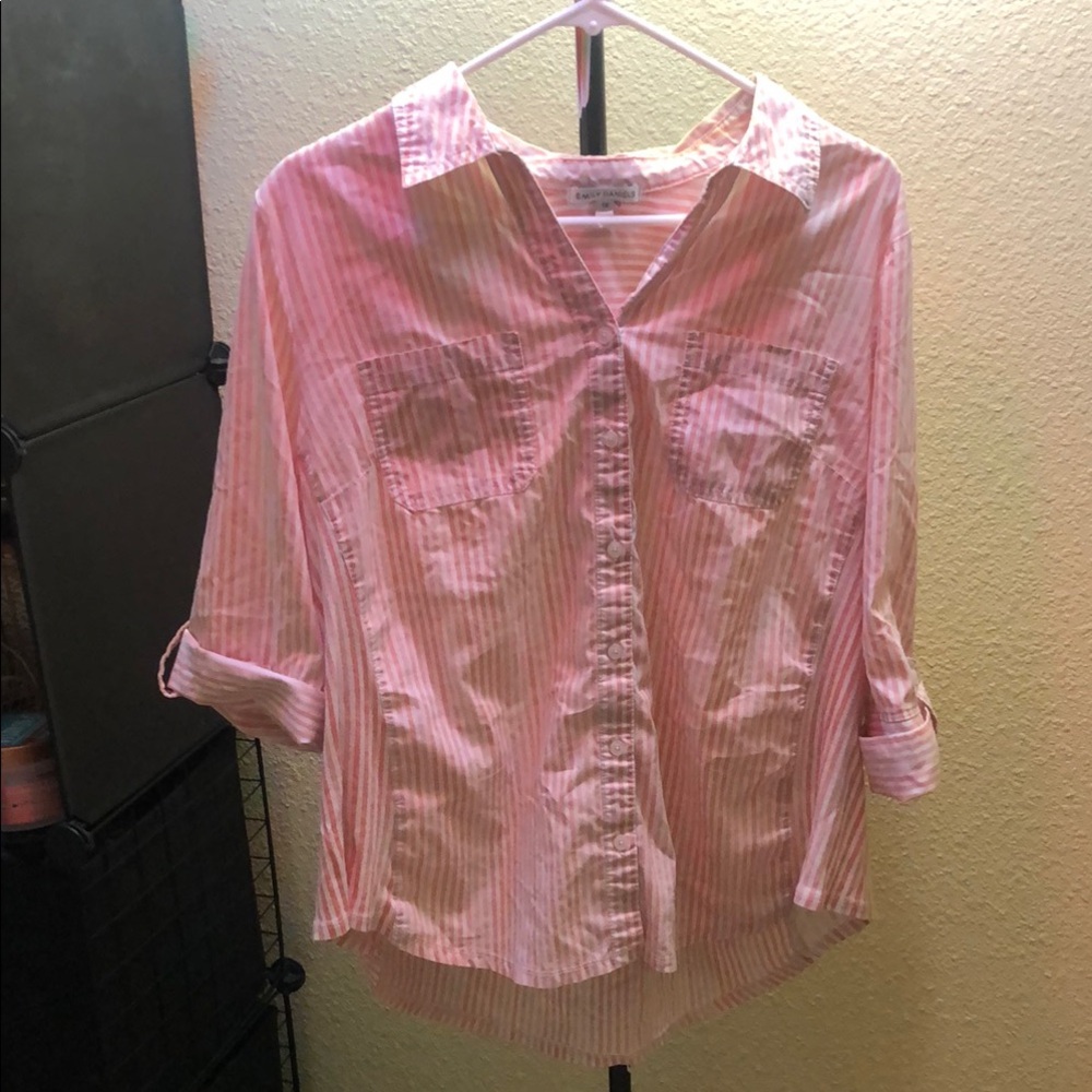Soft Pink Striped Notched Collar Button Down Shirt
